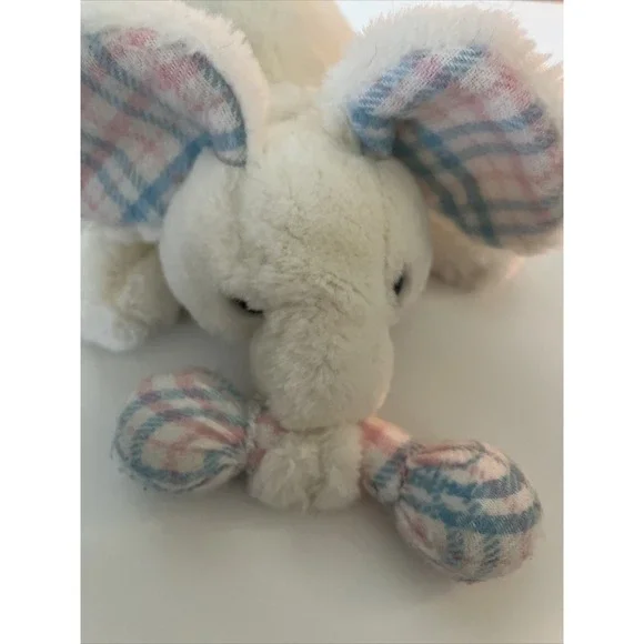 HTF Russ Baby Elephant Rattle Paddles 10" Lovey Pastel Plaid Ears Rattle - Picture 7 of 7